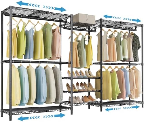 VIPEK X3S Expandable Closet System, Heavy Duty Freestanding Closet Organizer with Shoe Shelves, 5 Hanging Rods & 8 Adjustable Shelves, Fits 5.10 to 8.8 FT, Black by VIPEK