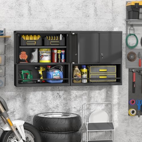 GREATMEET Locking Metal Garage Wall Cabinet with Doors and Shelf - Image 2