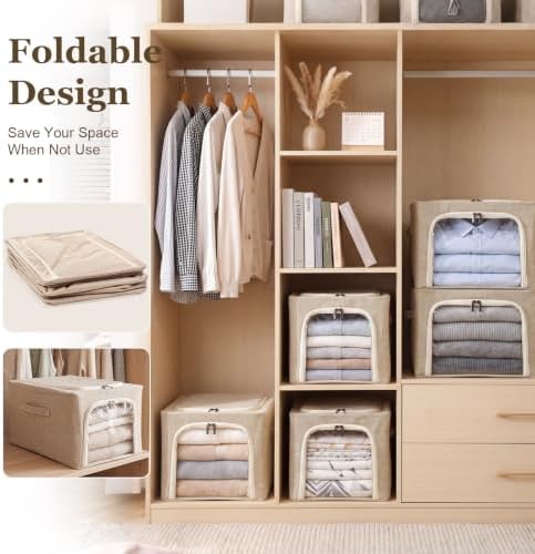 Lewtemi 30L 4 Pack Clothing Storage Bags with Cedar Sachets, Large Sweater Organizer, Breathable Fabric Containers for Clothes, Bedding & Blankets, Closet & Under Bed Storage (Beige,Classic) - Image 6
