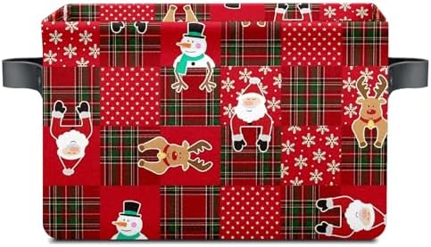 Christmas Baskets,Christmas Red Grid Elk Snowman Foldable Storage Bins with Handles, Decorative Cloth Organizer Storage Boxes 2 2piece by Unknown