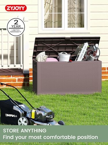 ZYJOYY 100 Gallon Waterproof Large Resin Deck Box, Indoor Outdoor Storage Box Lockabe, Outdoor Organization & Storage Deck Box with Lid for Patio Cushions, Garden Tools, UV Resistant - Image 3