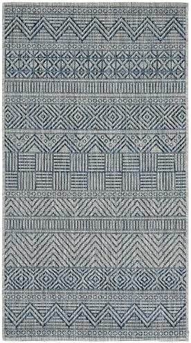 SAFAVIEH Washable Rug Outdoor Courtyard Collection - 2'7" x 5', Grey & Navy, Non-Shedding & Easy Cleaning, Ideal for Patio, Backyard, Mudroom (CY8196-36812) - Image 2