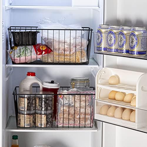 16inch Freezer Wire Storage Organizer Baskets, Refrigerator Metal Bins with Handles for Kitchen, Pantry, Cabinet, Closets - Set of 4 (Black 4) - Image 6