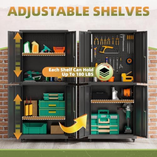 71''H Garage Storage Cabinet with Wheels, Meatl Storage Cabinet with Lock - Image 4