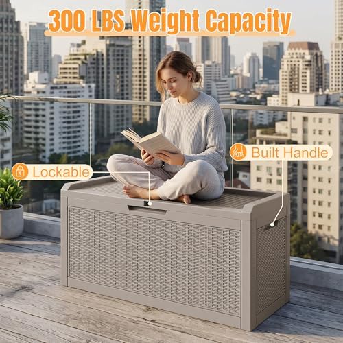 Outdoor Storage Box,100 Gallon Waterproof Resin Patio Deck Box - Image 6
