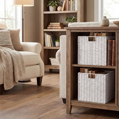 StorageWorks 13 inch Wicker Storage Baskets, White Wicker Baskets, Foldable - Image 5