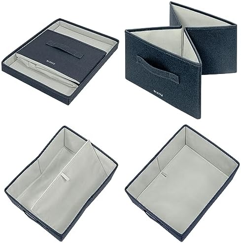 Leitz fabric storage box with lid, set of two storage cubes, foldable ottoman storage box, eco-friendly recyclable organizer box, velvet grey, medium size, 61440089 - Image 6