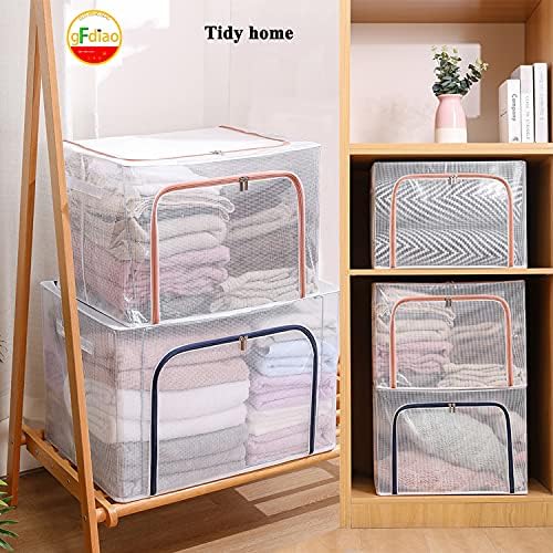 Steel Frame Storage Box Transparent Storage Box Quilt Storage Box Folding Wardrobe PVC or Nylon Fabric Extra Large Storage Bag (Orange Waterproof: 66L x 2Pcs + 80L x 2Pcs) - Image 2