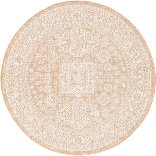 Rugs.com - Outdoor Aztec Rug – 5 Ft Round Natural Indoor/Outdoor Rug – Weather-Resistant Flatweave for Patios, Decks, and Porches - Image 3