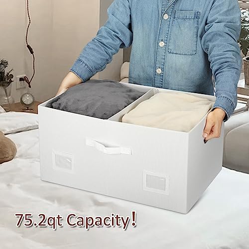 Graciadeco 75 Quarts Extra Large Decorative Storage Bins with Lids, 3 Packs White Collapsible Storage Bins with Lids, Stackable Storage Bins Decorative Box Storage With Lid Extra Large - Image 3