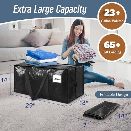 12 Pack Extra Heavy Duty Large Moving Bags with Strong Zipper, Black - Image 3