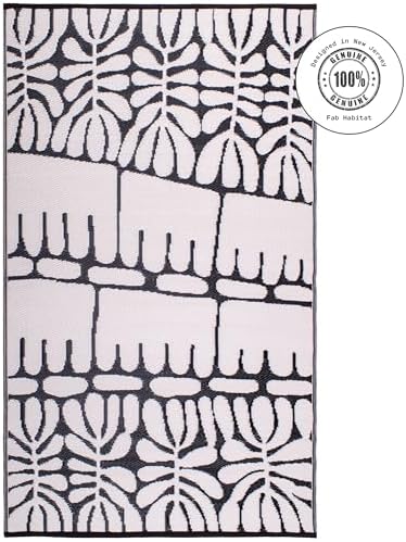 Fab Habitat Tribal Matisse Outdoor Rug - Waterproof, Fade Resistant, Crease-Free, Reversible - Premium Recycled Plastic - Patio Porch Balcony Deck - Serowe Blackwhite - 8x10 ft - Image 3