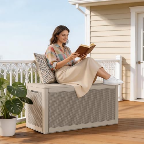 Mars Villa Deck Box, Outdoor Storage Box Waterproof, 100 Gallon, Grey - Image 3