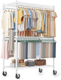 Homdox Heavy Duty Rolling Clothes Rack, Adjustable Clothing Rack for Hanging Clothes, Portable Closet Rack with 4 Hanging Rods, 2 Storage Shelves, 45" W x 20.5" D x 80" H, White by HOMDOX