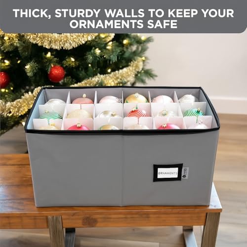 Christmas Ornament Storage Container with Dividers - Box Stores Up to 54 Ornaments, Zippered, Convenient, Adjustable, Large Organizer Bin to Protect Holiday Décor, Fits Most Standard Size, Grey - Image 6