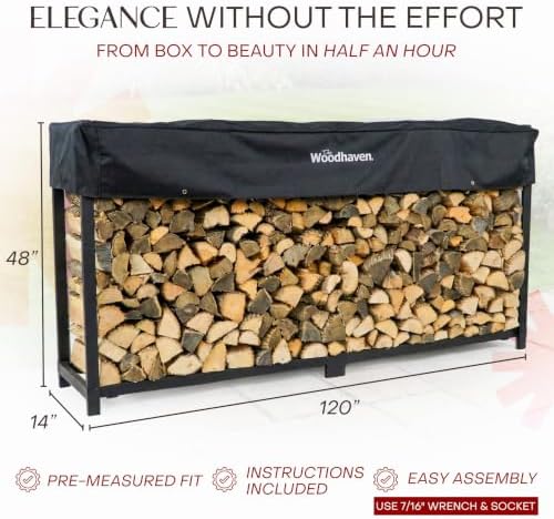 Woodhaven 10-Foot Firewood Rack – American Brand – 1/2 Cord Raised Lumber Storage Rack – Keeps Wood Dry & Ready – Heavy-Duty Steel, Lifetime Structural Warranty (With Cover) - Image 4