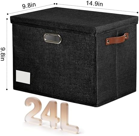 15" Fabric Storage Box with Lids, 3-Pack, Black - Image 2