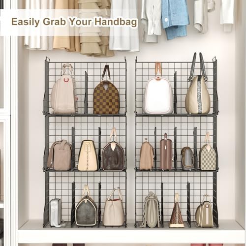 Sonyabecca Purse Storage Organizer for Closet : Adjustable 3-Pack Dividers Handbag Organizer - Stackable Wire Handbags Storage Baskets -Open Cabinets Wallets Tote Chain Bags Clutches - Image 6
