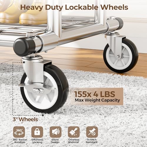 HYSEYY Heavy Duty Clothes Rack, Rolling Clothing Rack With Shelves Load 620 LBS, Double Rod Clothing Racks for Hanging Clothes, Portable& Adjustable Clothes Rack with Wheels Garment Rack - Image 4