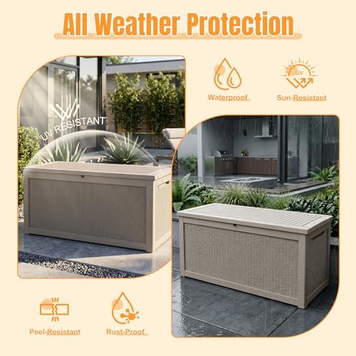 Outdoor Storage Box, 380 Gallon Waterproof Resin Deck Box with Support Rod - Image 2