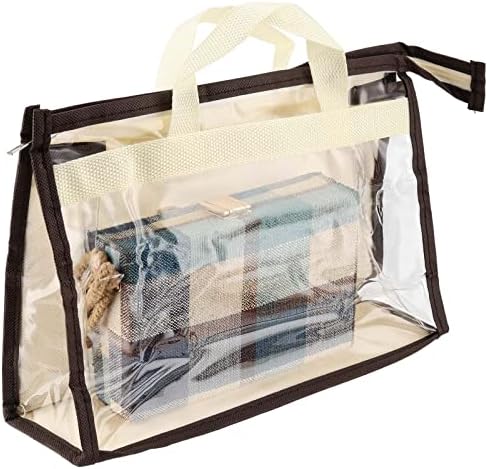 18 Pack 3 Sizes Clear Handbag Storage, Clear Purse Protector Bag with Zipper and Handle Purse Storage Dust Bags for Closet, Beige and Transparent - Image 4