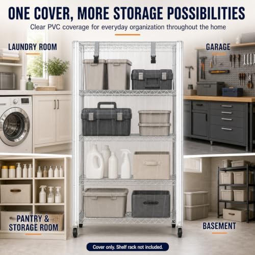 Wire Shelving Cover 48" x 24" x 72" Clear PVC Dustproof Storage Rack Cover - Image 5