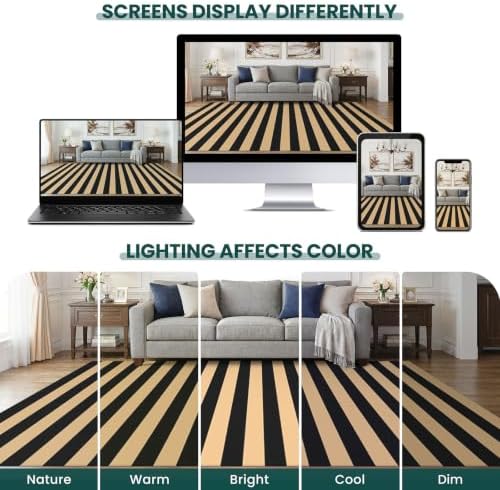 KOZYFLY 4x6 ft Brown and Black Striped Rug Front Door Rug Cotton Woven Rugs - Image 6