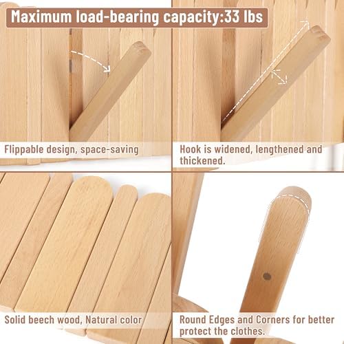 Wall Coat Rack for Entryway: Folding Wood Modern Heavy Duty 8 Hooks - Image 3