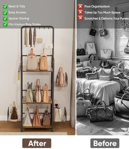 3-Tier Tall Purse Organizer Rack Stand, Bag Storage Holder, Black - Image 7