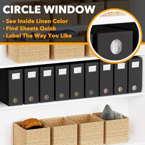 SpaceAid 9 Pack Bed Sheet Organizers and Storage, Foldable Sheet Organizer with Window for Linen Closet, Set Folder Keeper for Queen & King Size Bedding Storage (Black) - Image 4