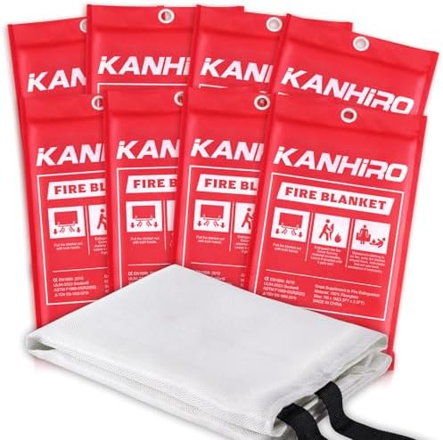 kanhiro Emergency Fire Blanket for Home Kitchen Fiberglass Fire Suppression Blanket Great for School, Fireplace, Grill, Car, Office, Warehouse (8 Pack, 39 in X 39 in) by KANHIRO