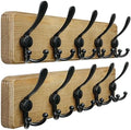 Dseap Coat Rack Wall Mount - Heavy-Duty Robust Barnwood-Style Wooden Wall Coat Hanger Hook Rail with 5 Triple Hooks for Winter Coats Hat Jacket Clothing, Weathered Brown & Black, Pack of 2 by Dseap