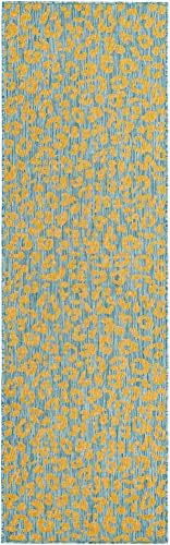 Unique Loom Outdoor Safari Collection Area Rug - Leopard (2' 11" x 10' Runner, Blue Yellow/ Blue) - Image 3