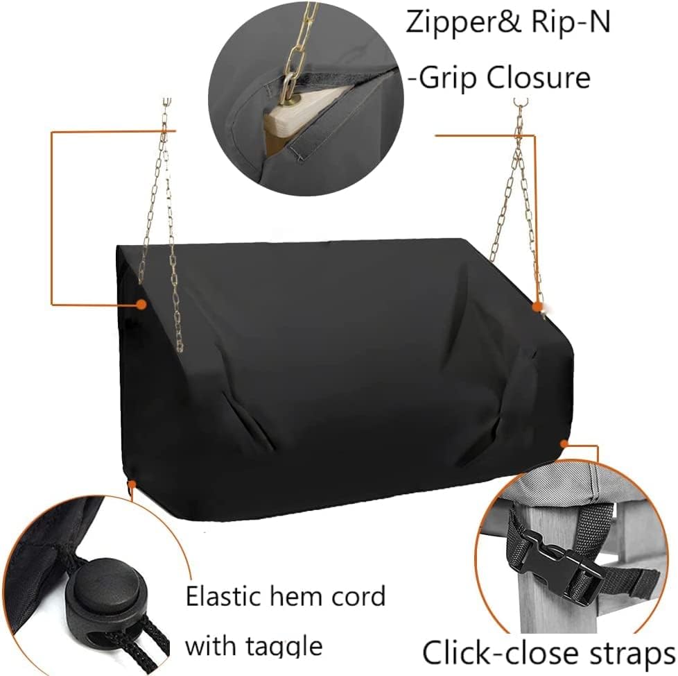 Porch Swing Cover 61Inch Waterproof 600D Oxford Hanging Outdoor Swing Cover Garden Hammock Patio Furniture Covers (Black, 61x28x(35-28) Inch) - Image 6