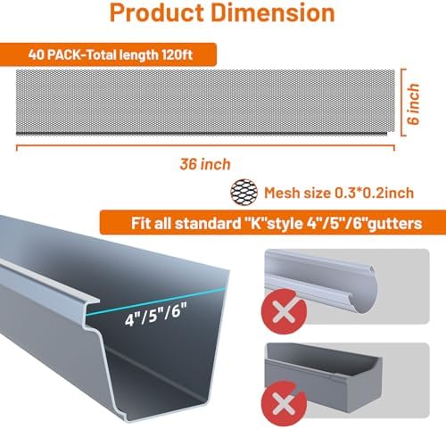120 ft Gutter Guard (40 Pack) - Universal Fit for 4, 5, 6 Inch K-Style - Black Coated Steel Micro Mesh - Snap-In Interlocking Leaf Filters - Durable Rain Gutter Screens for Debris - Image 3