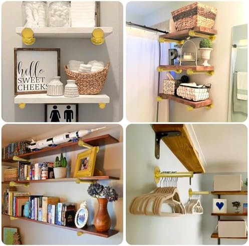Pintuson 6 Pcs Industrial Pipe Clothes Bar 12 Inch - Wall Mount Clothing Rack - Face Out Closet Rods for Hanging Clothes Commercial Retail Boutique Laundry Shirt Display - Golden - Image 6