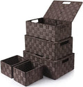 Storage Baskets with Lids: 5 Pack Stackable Woven Storage Bins, Brown by Uvellgift
