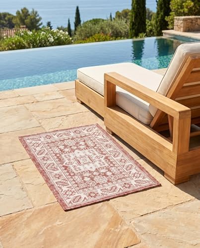 Rugs.com - Outdoor Aztec Rug – 2' x 3' 1 Rust Red Indoor/Outdoor Rug – Easy-Clean Flatweave for Patio, Porch, and Entryway - Image 4