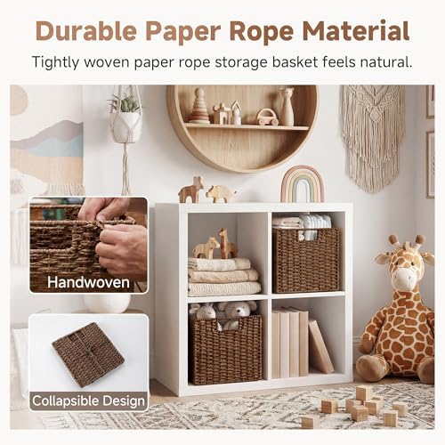 StorageWorks 11 inch Cube Storage Bins, Wicker Storage Cubes 11x11x11,Brown - Image 5