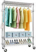 M MZG Heavy Duty Rolling Garment Rack 3 Tiers Adjustable Wire Shelving Clothes Rack with Rods and Side Hooks,Storage Closet Clothing Rack with Wheels Chrome 17.7" D x 47.2" W x 83.6" H by MEIGAOPLASTICANDMETALHKCOLIMITED
