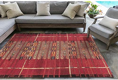Liora Manne Marina Indoor/Outdoor Power Loomed Synthetic Blend Low Profile Area Rug - Traditional Geometric Casual Southwestern Colorful (Tribal Stripe Red) (3'11" x 5'10") - Image 6