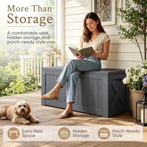 Devoko 120 Gallon Deck Box Resin Outdoor Storage Box Waterproof - Image 3