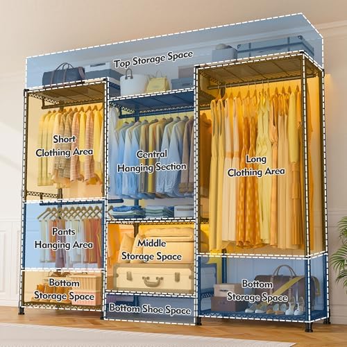 Raybee Clothes Rack, Freestanding Closet Storage System, 4 Rods 7 shelves - Image 3
