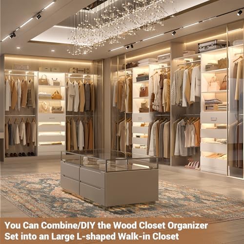 Aheaplus Closet System, Wood Closet Organizer System with Drawers, White - Image 5