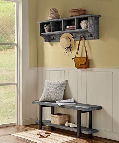 Pomona Solid Wood Entryway Bench with Shoe Rack, Slate Grey, 48 Inch - Image 2