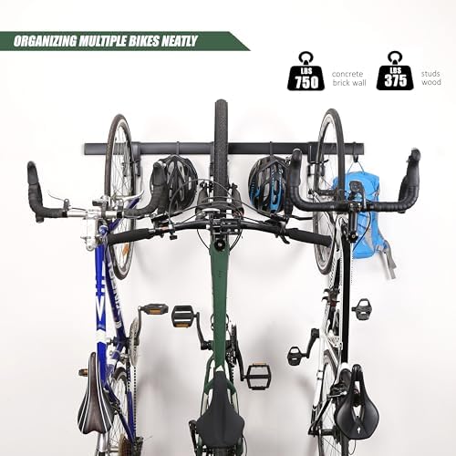 Wall 2/3/4 Bike rack, Fits Max 3 Inch for Mountain Bike eBike, 110 lbs Weight Capacity, with Helmet Hook, Modular Hook Track Design Heavy duty Wall mount Bicycle Hanger for Garage Storage - Image 5