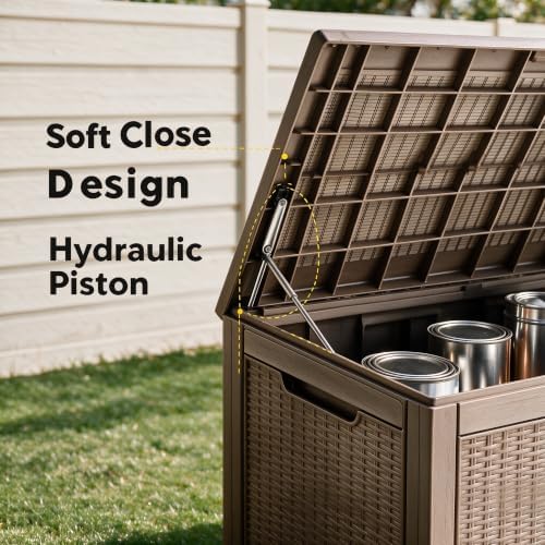 130 Gallon Deck Box,Lockable Outdoor Storage Box Gas Lift,Waterproof,Grey - Image 3