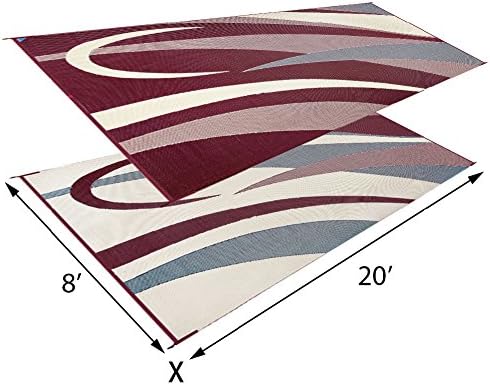 Stylish Camping Reversible Graphic Patio Mat - 8' x 20', Burgundy/Black - Image 2