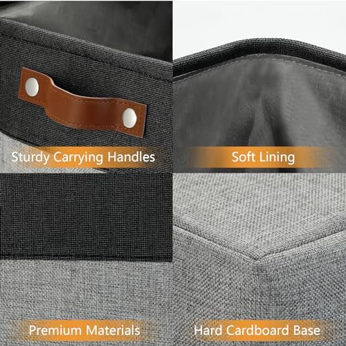 DULLEMELO Grey Storage Baskets for Organizing 3 Pack Fabric Shelf Baskets for Gifts Empty Large Storage Organizer for Closet,Clothes,Toys,Bedroom (Black&Grey) - Image 4