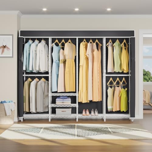 VIPEK V40C Covered Clothing Rack Heavy Duty Clothes Racks with Cover, Custom Freestanding Closet Portable Wardrobe Closets for Bedroom, White Metal Closet Rack with Black Oxford Fabric Cover - Image 2